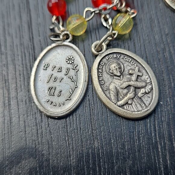 Elegant Silver Tone Red Yellow Beaded Necklace Rosary Jewelry Unisex Man Women - Picture 8 of 15